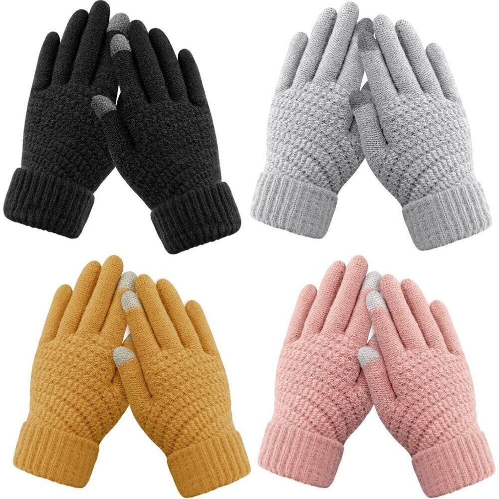 Women's 4 Pack Black, White, Pink, Yellow Winter Gloves Warm Soft